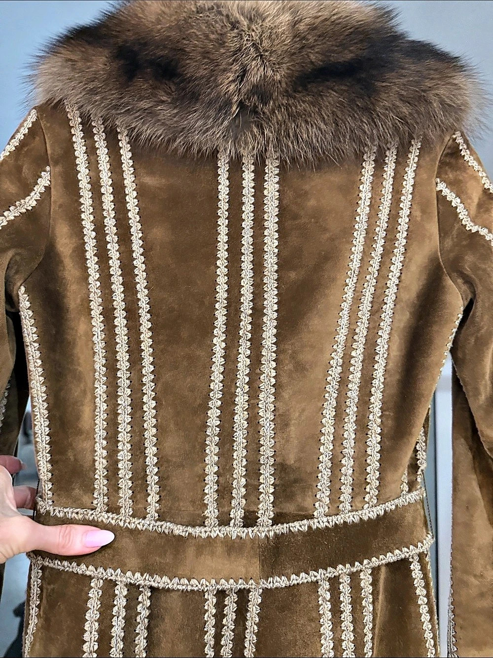 Prada Brown Leather Fur-Collar Coat Size 38 Like New 🧥🤎 vintage Y2K - Picture 8 of 16